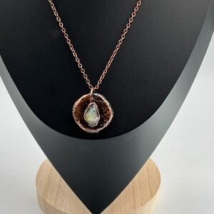 Copper Necklace Labradorite Gem Stone Handmade Jewelry Pendant 18” Chain Metal